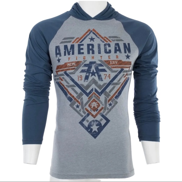 American Fighter Mens Long Sleeve Hoodie LANE shirt Premium Gray - Picture 5 of 9